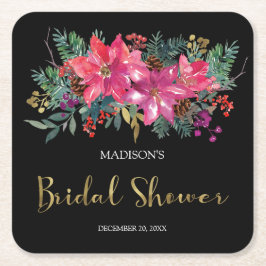 Porta-copo De Papel Quadrado Chá de Bebê de Natal com Poinsettia Rosa