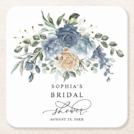 Porta-copo De Papel Quadrado Chá de Bebê de Noiva em Azul Poeira e Champanhe Fl