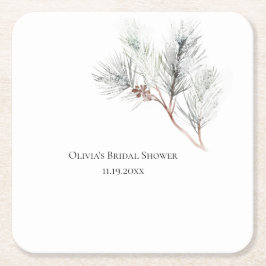 Porta-copo De Papel Quadrado Chá de Bebê Elegante de Pinheiro Branco de Inverno