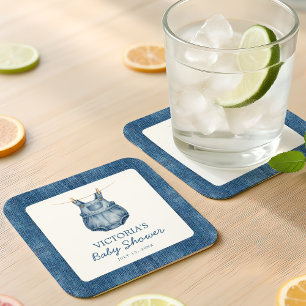 Porta-copo De Papel Quadrado Chá de Bebê em Denim Blue Jean Baby