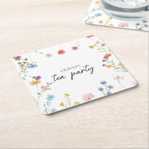 Porta-copo De Papel Quadrado Chá de Bebê Festa de Chá de Noiva com Flores Silve