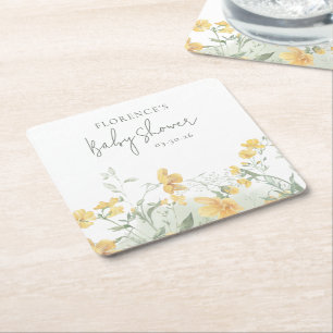 Porta-copo De Papel Quadrado Chá de Bebê Floral Amarelo Elegante