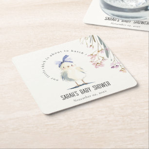 Porta-copo De Papel Quadrado Chá de Bebê Floral Aquarela de Fazenda Fofa