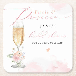 Porta-copo De Papel Quadrado Chá de Bebê Floral JANE Blush & Prosecco Nupcial