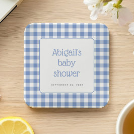 Porta-copo De Papel Quadrado Chá de Bebê Menino Xadrez Azul Gingham