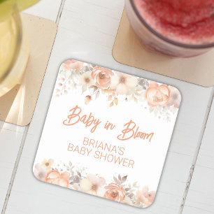 Porta-copo De Papel Quadrado Chá de Bebê Neutro Floral Rosa