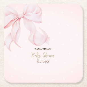 Porta-copo De Papel Quadrado Chá de Bebê Rosa com Laço de Aquarela