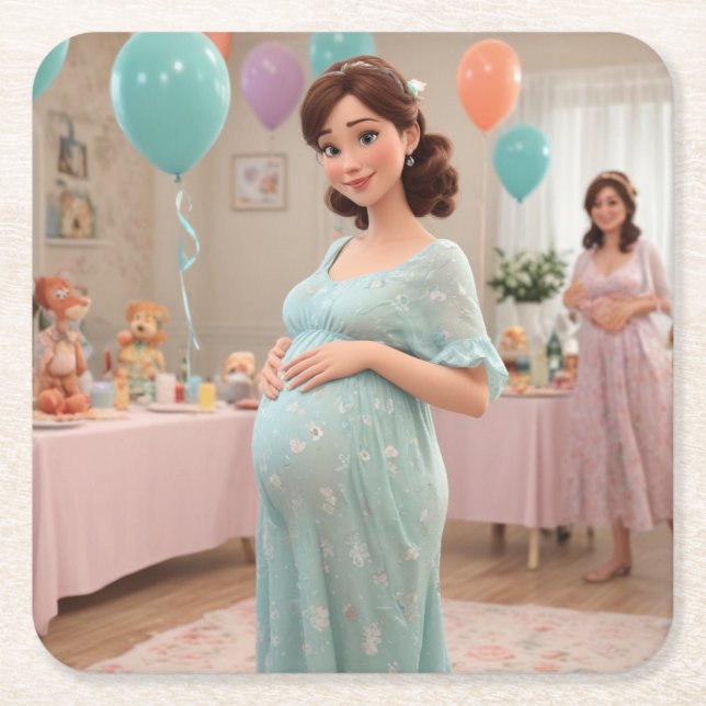 Porta-copo De Papel Quadrado Chá de fraldas (Frente)