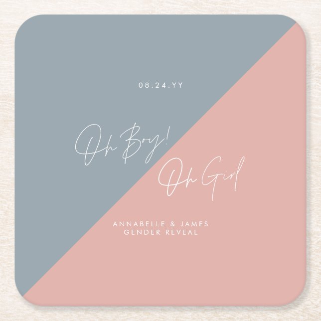 Porta-copo De Papel Quadrado chá de fraldas azul (Frente)