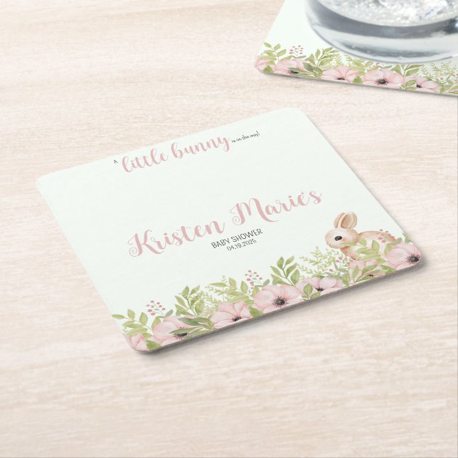 Porta-copo De Papel Quadrado Chá de fraldas Bunny da Páscoa (Inclinado)