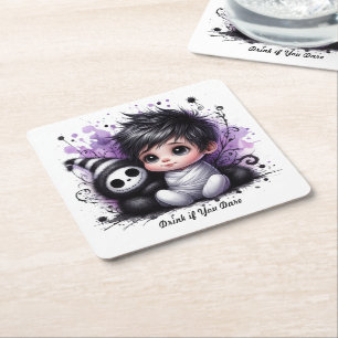 Porta-copo De Papel Quadrado Chá de fraldas com tema Halloween - Roxo Gótico