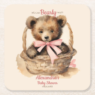 Porta-copo De Papel Quadrado Chá de fraldas das Meninas Bear Bear Cub