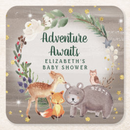 Porta-copo De Papel Quadrado Chá de fraldas de Animais da Floresta de inverno