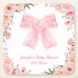 Porta-copo De Papel Quadrado chá de fraldas de arco cor-de-água floral rosa