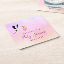 Chá de fraldas de cegonha rosa de ouro roxo e rosa