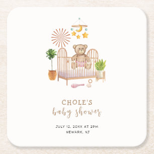 Porta-copo De Papel Quadrado Chá de fraldas de Enfermeiro Boho Teddy