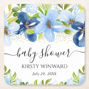 Porta-copo De Papel Quadrado Chá de fraldas de Flores de Verão Azul de Cores Aq