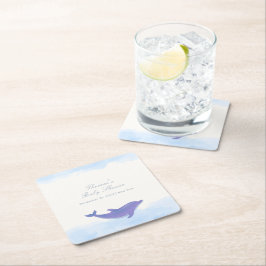 Porta-copo De Papel Quadrado Chá de fraldas de golfinho boho minimalista azul