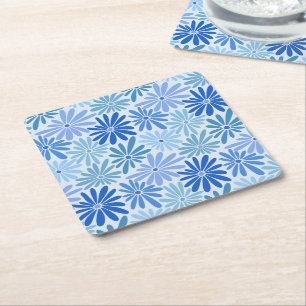 Porta-copo De Papel Quadrado Chá de fraldas de Groovas Florais Azul e Teal