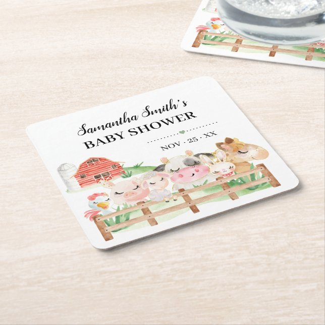 Porta-copo De Papel Quadrado Chá de fraldas fazenda (Inclinado)