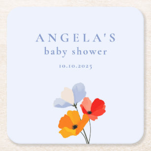 Porta-copo De Papel Quadrado Chá de fraldas Floral Bold Poppy