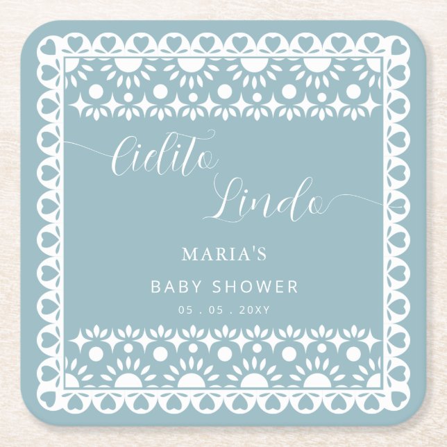 Porta-copo De Papel Quadrado Chá de fraldas mexicano Picado Cielito Lindo (Frente)