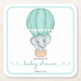 Porta-copo De Papel Quadrado Chá de fraldas Neutro de Gênero do Elefante Verde