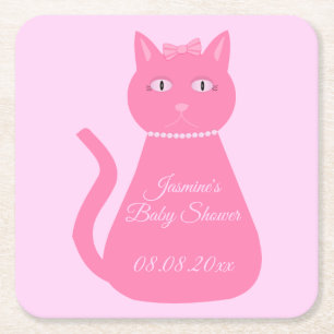 Porta-copo De Papel Quadrado Chá de fraldas Personalizado De Gata De Bebê Rosa