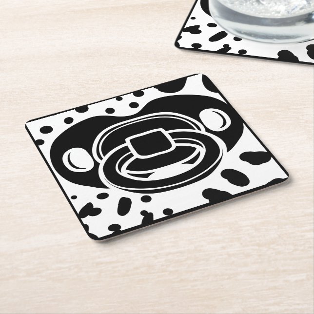 Porta-copo De Papel Quadrado Chá de fraldas - Preto e Branco - Pacificador (Inclinado)