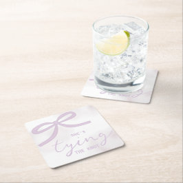 Porta-copo De Papel Quadrado Chá de Noiva Aquarela com Laço Roxo