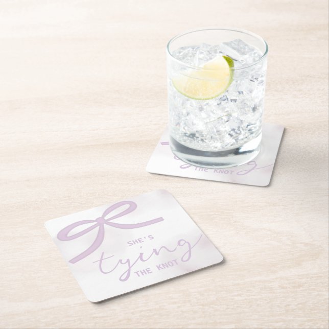 Porta-copo De Papel Quadrado Chá de Noiva Aquarela com Laço Roxo (Insitu)