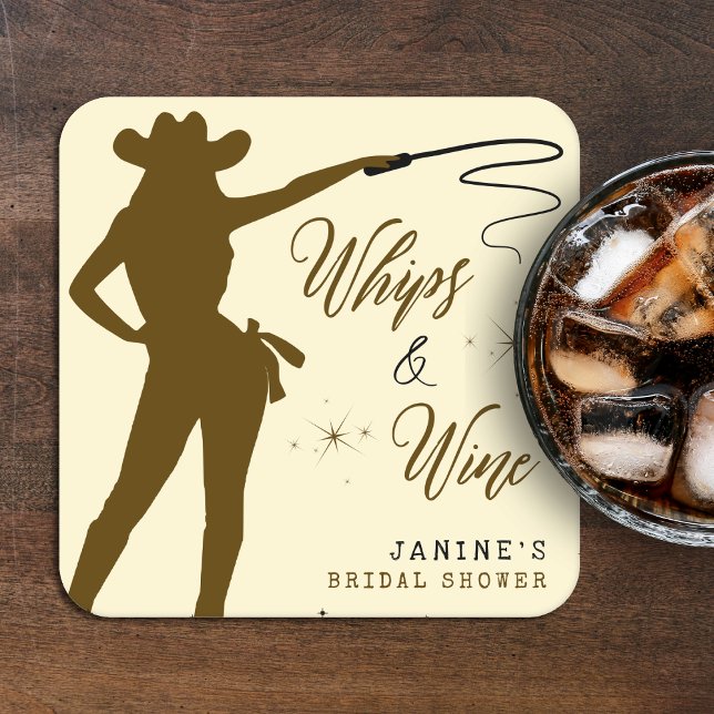 Porta-copo De Papel Quadrado Chá de Noiva Cowgirl Whips & Wine (Criador carregado)