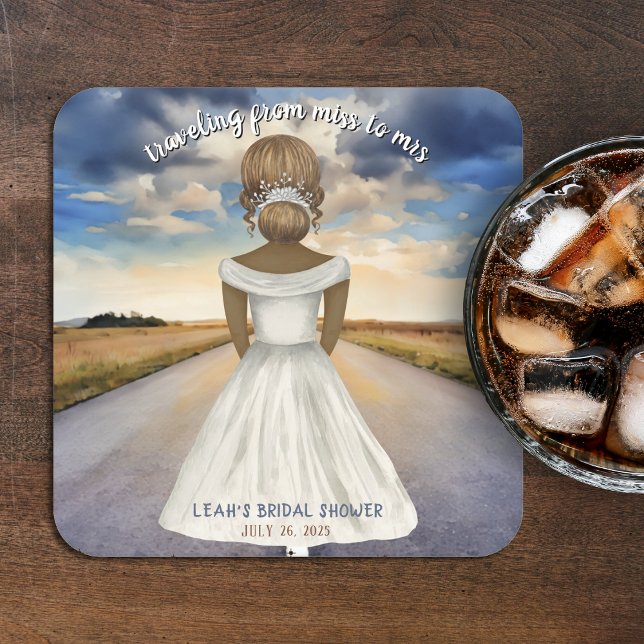Porta-copo De Papel Quadrado Chá de Noiva: De Miss a Mrs (Traveling From Miss to Mrs Bridal Shower Square Paper Coaster
)