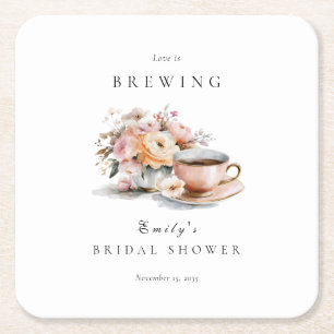 Porta-copo De Papel Quadrado Chá de Noiva Elegante Amor de Café está Fermentand