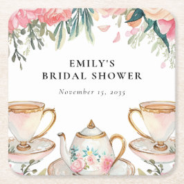 Porta-copo De Papel Quadrado Chá de Noiva Elegante Festa Floral do Chá