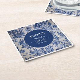 Porta-copo De Papel Quadrado Chá de Noiva em Azul e Branco Toile de Jouy Francê