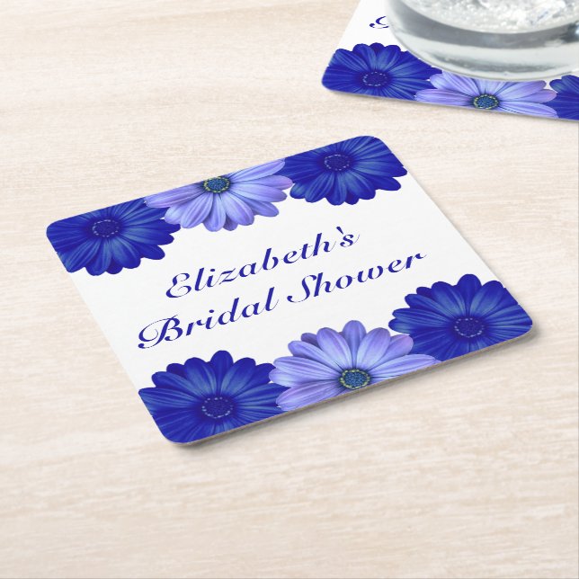 Porta-copo De Papel Quadrado Chá de Noiva Floral Azul (Inclinado)