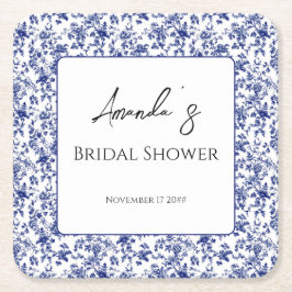 Porta-copo De Papel Quadrado Chá de Noiva Floral Azul Elegante