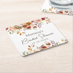 Porta-copo De Papel Quadrado Chá de Noiva Floral de Outono