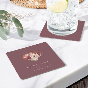 Porta-copo De Papel Quadrado Chá de Noiva Floral de Outono O Amor Está Cozinhan