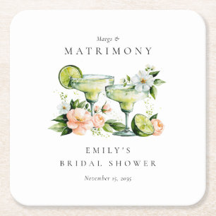 Porta-copo De Papel Quadrado Chá de Noiva Floral Margs & Matrimônio