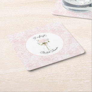 Porta-copo De Papel Quadrado Chá de Noiva Floral Rosa Bonito