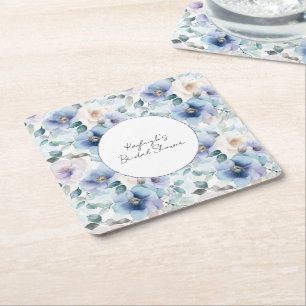 Porta-copo De Papel Quadrado Chá de Noiva Romântico com Lindas Flores de Lavand