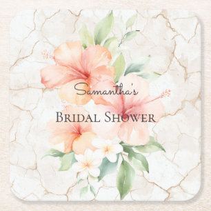 Porta-copo De Papel Quadrado Chá de Noiva Summer Breeze Blush Pêssego Hibisco