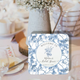 Porta-copo De Papel Quadrado Chá de panela Azul Floral Elegante e Branco