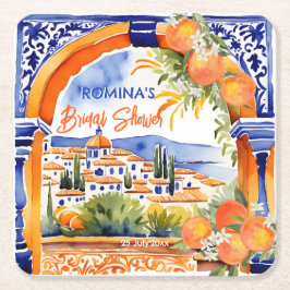 Porta-copo De Papel Quadrado Chá de panela azulejo azulejo talavera azul-laranj
