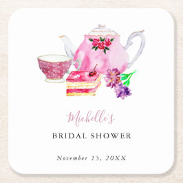 Porta-copo De Papel Quadrado Chá de panela de Tea Party Blush Dusty Chapoeira