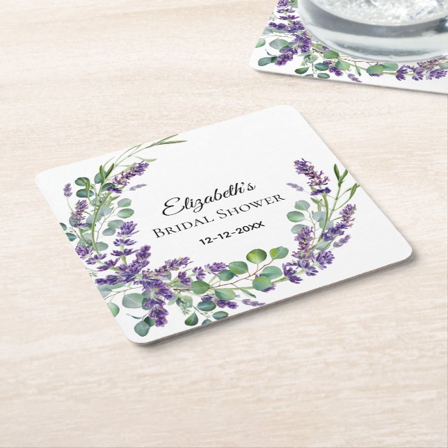 Porta-copo De Papel Quadrado Chá de panela Eucalyptus Lavanda boho personalizad (Inclinado)