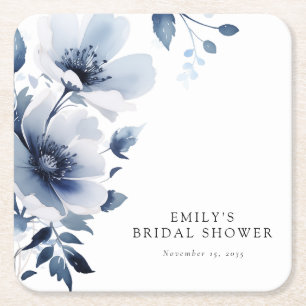 Porta-copo De Papel Quadrado Chá de panela Floral marinho Azul