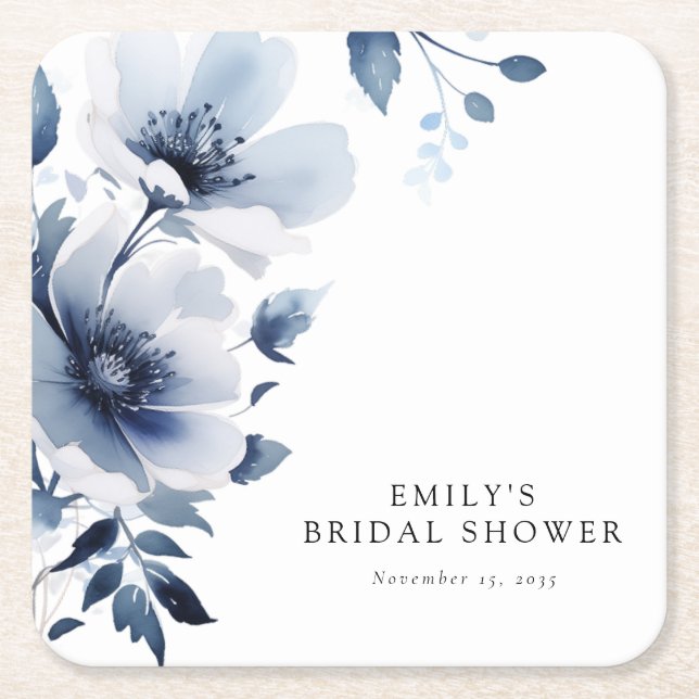 Porta-copo De Papel Quadrado Chá de panela Floral marinho Azul (Frente)